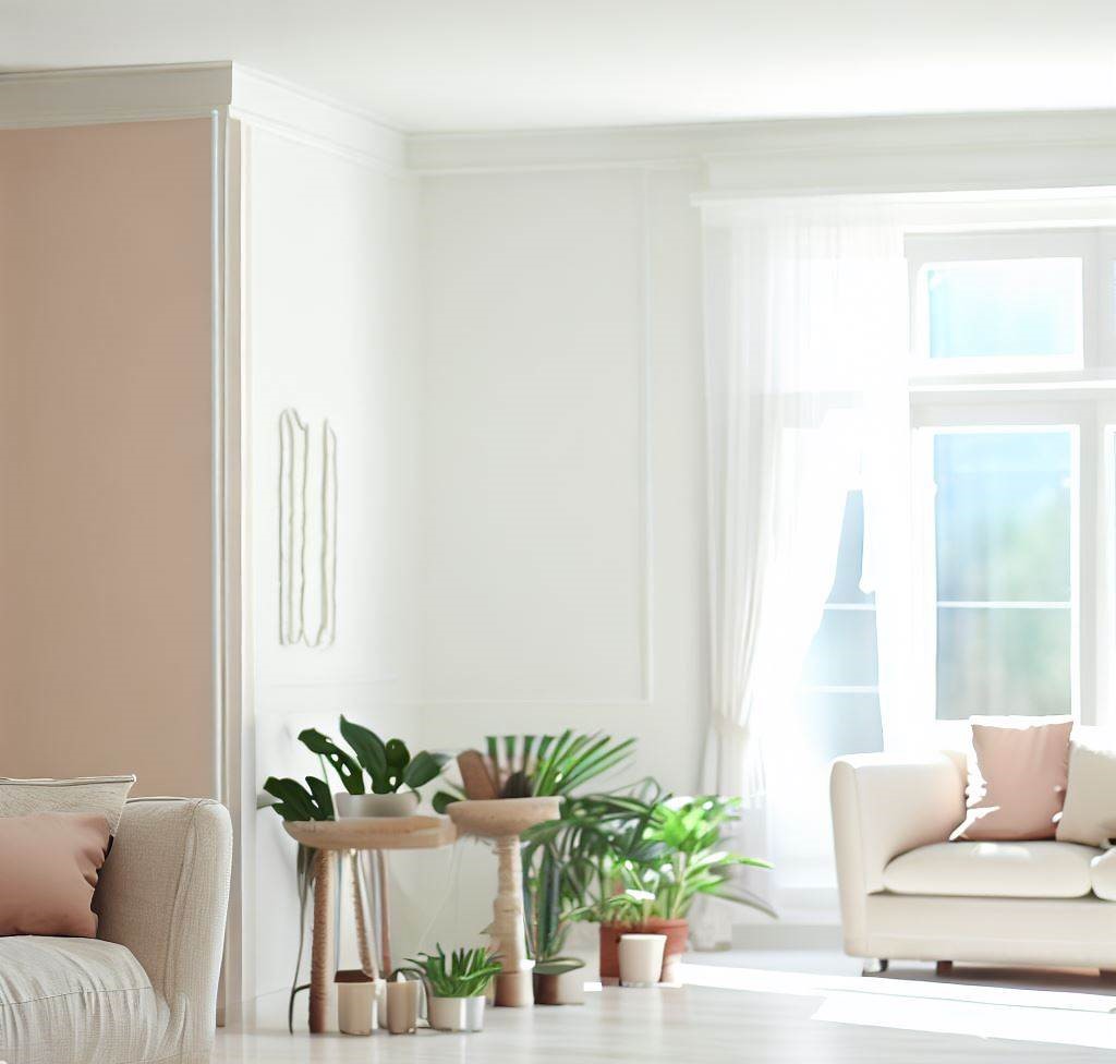 Sala de estar prístina y acogedora con paredes bellamente pintadas