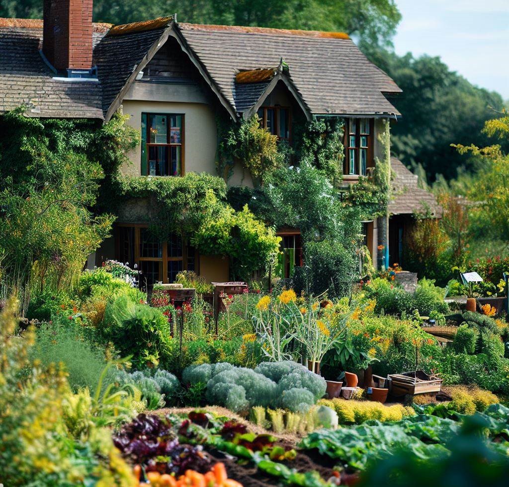 Una casa de campo con un jardín comestible