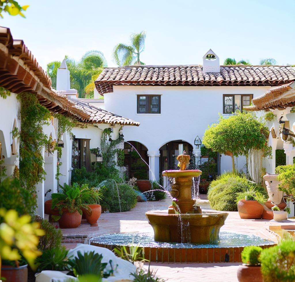 Una casa de campo de estilo mediterráneo con paredes blanca