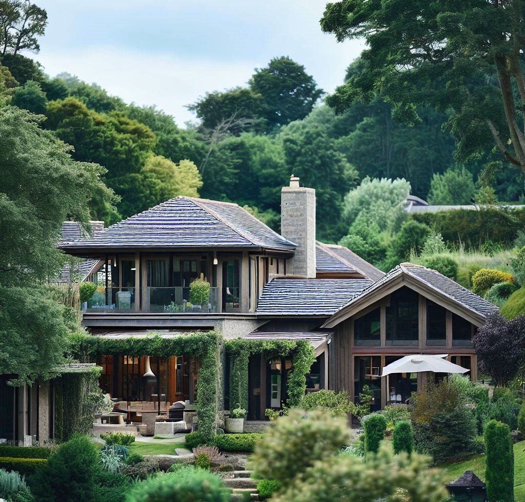 impresionante casa de campo ubicada en medio de una exuberante vegetación