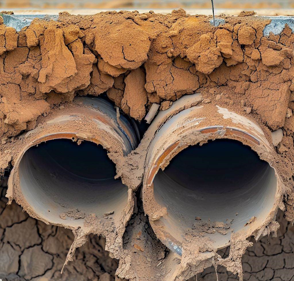 Suelo erosionado debajo de las tuberías, provocando deformaciones y roturas